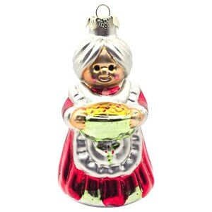 Vintage Mercury Glass Style‎ Mrs. Claus Santa Christmas Ornament With Pie 1990's